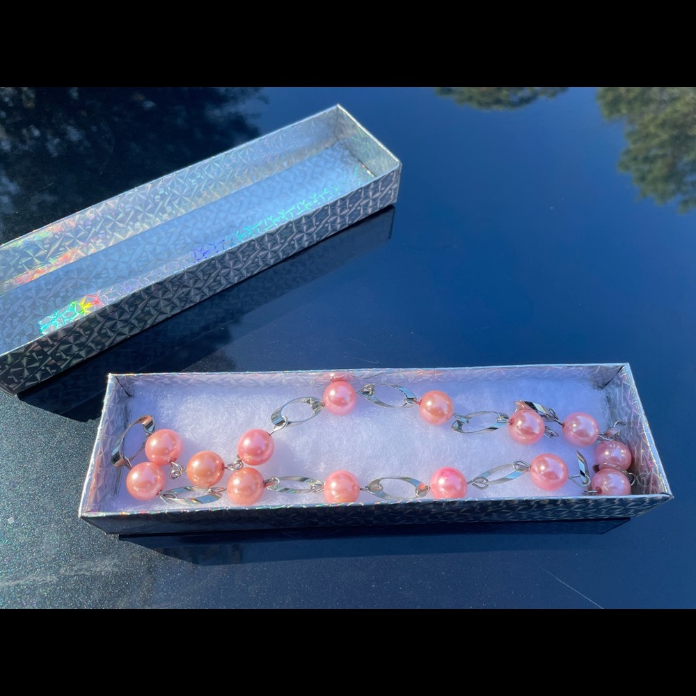 Pink Bead and Silver Chrome Necklace